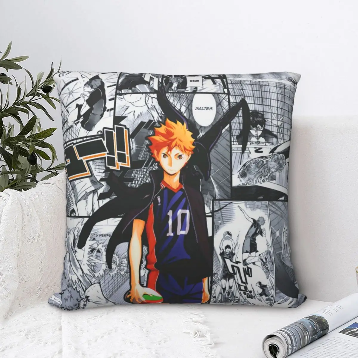 

Art Polyester Cushion Cover Haikyuu Shoyo Hinata Sports Comics For Bedroom Chair Decorative Kawaii