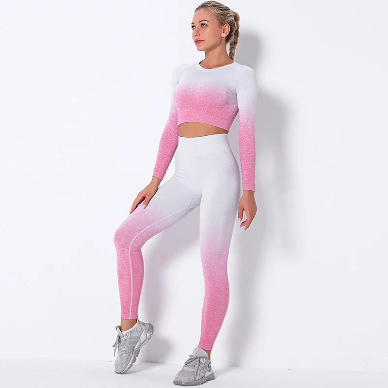 NORMOV New Gradient Sets Women Seamless Buttocks Push Up Fitness Set Female O-Neck Long Sleeve Tops Workout Two-Piece Suit Femme
NORMOV New Gradient Sets Women Seamless Buttocks Push Up Fitness Set Female O-Neck Long Sleeve Tops Workout Two-Piece Suit Femme