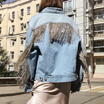New Denim Jacket Tassels Sequins Women's Jeans Korean Loose Jeans Jacket Shimmer Beading Coat Casual Girls Outerwear veste femme
New Denim Jacket Tassels Sequins Women's Jeans Korean Loose Jeans Jacket Shimmer Beading Coat Casual Girls Outerwear veste femme