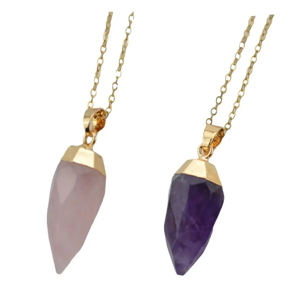 Cone-shape Stone Necklace With Gold Tone Chain Rock Crystal Jewelry Gift For Mother Daughter
Cone-shape Stone Necklace With Gold Tone Chain Rock Crystal Jewelry Gift For Mother Daughter