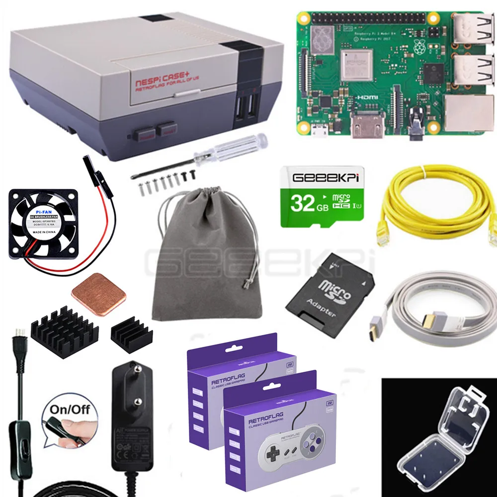 Оригинальный чехол GeeekPi Retroflag NESPI + Plus с дополнительным Raspberry Pi 3B (Plus)