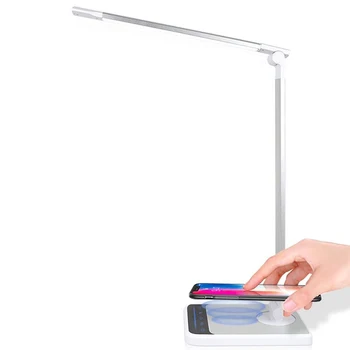 LED Desk Lamp with USB Charging Port, 18W Eye-Caring Table Lamps with Wireless Charging, Press Control 4 Modes 6 Levels Dimmable
