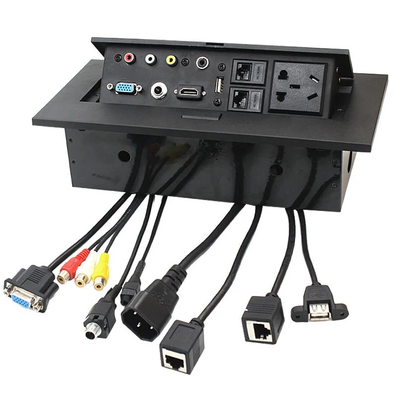 Pop-up Desktop Socket Hidden Wire Box Dual AC Socket Network VGA HDMI USB 3.5mm headphone Jack AV audio and video 6.35mm Port
Pop-up Desktop Socket Hidden Wire Box Dual AC Socket Network VGA HDMI USB 3.5mm headphone Jack AV audio and video 6.35mm Port