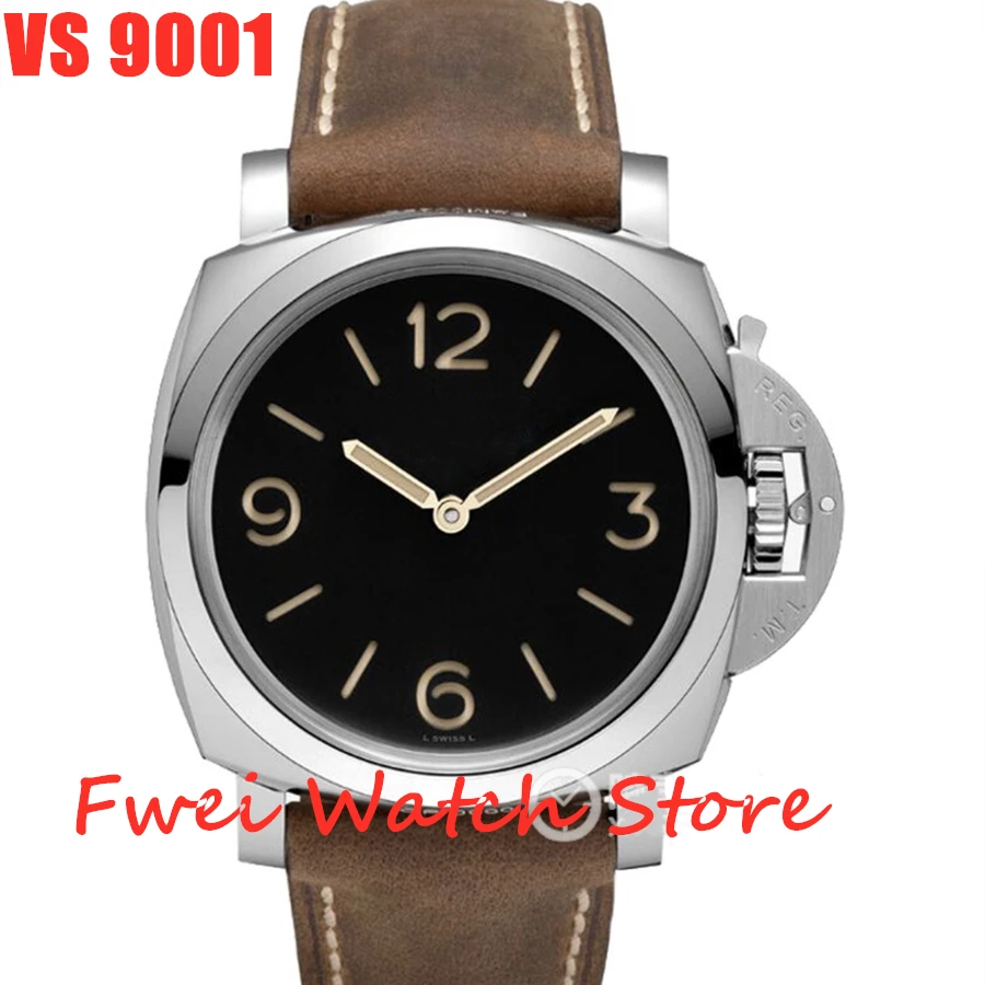 Men's Automatic Watch PAM372 VSF 1: 1 Black Leather Strap Best Version P.9001 Super Clone AAA High Quality | Наручные часы