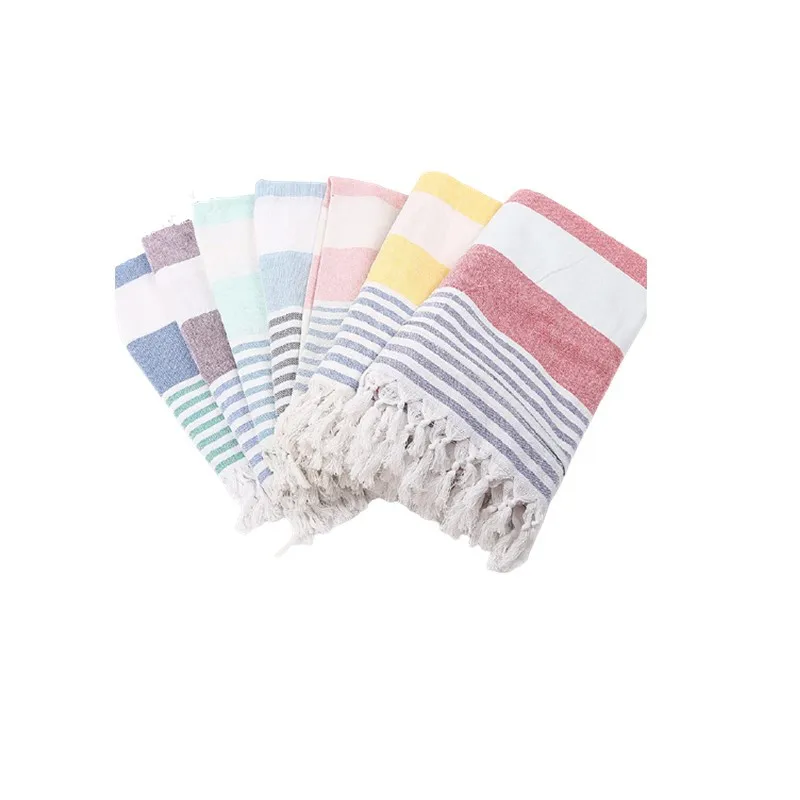 

Turkish Beach Towels Fouta Cotton Yarn-Dyed Stripes Thin Bath Towel Sunscreen Muslin Towels for Adults 100*180 Peshtemal