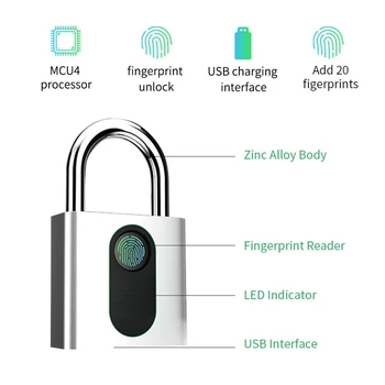 Fingerprint Padlock - Smart Keyless Biometric Lock for Gym, Locker, Outdoor Door, Backpack, Luggage Suitcase, Bike, Office, IP66