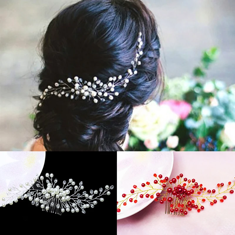 Свадебная заколка для волос невесты с бусинами и цветами ручной работы украшение