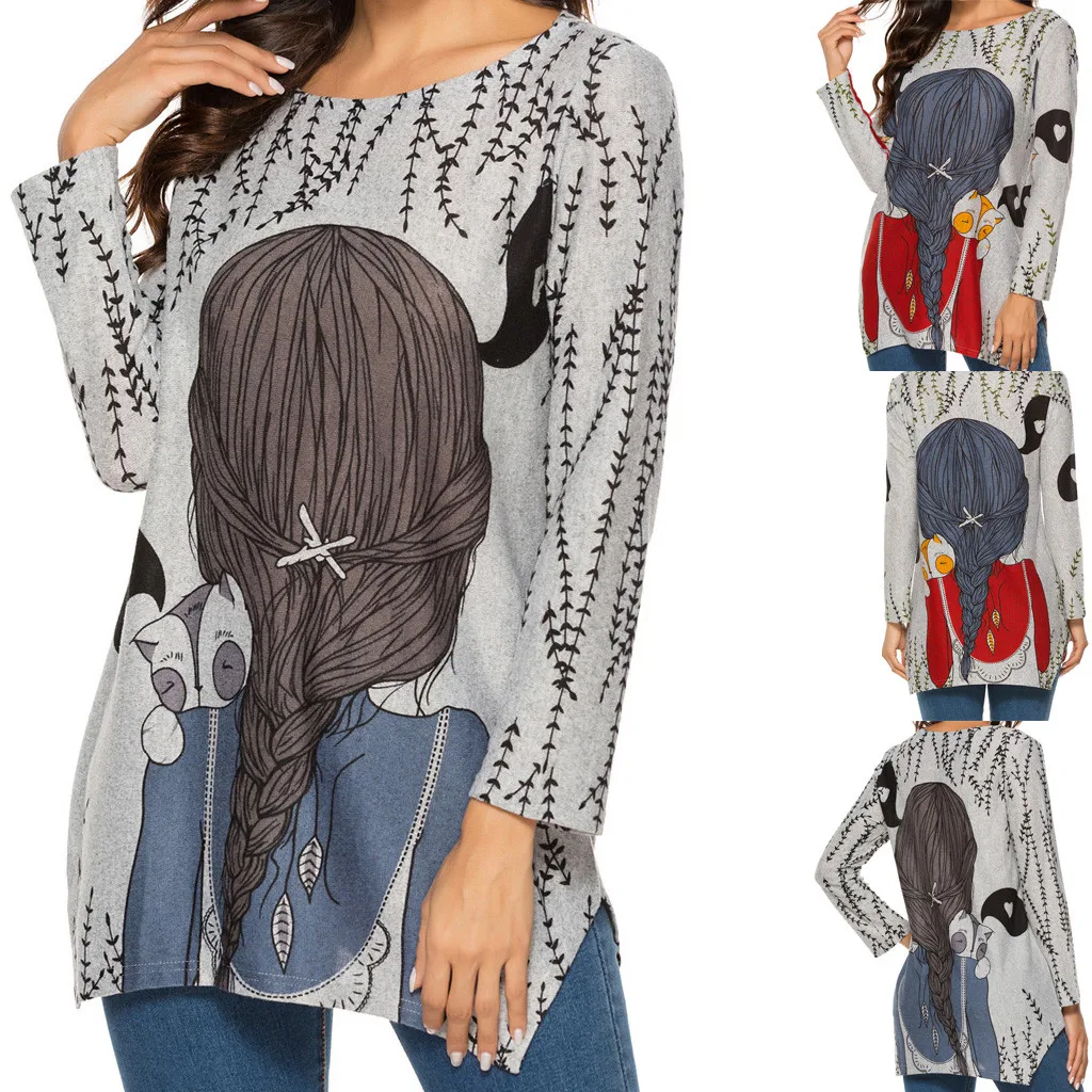 Blouse Women Plus Size Women Fashion Casual Cartoon Printing O-Neck Bandage Blouse Shirt Tops Bluzka Damska
Blouse Women Plus Size Women Fashion Casual Cartoon Printing O-Neck Bandage Blouse Shirt Tops Bluzka Damska