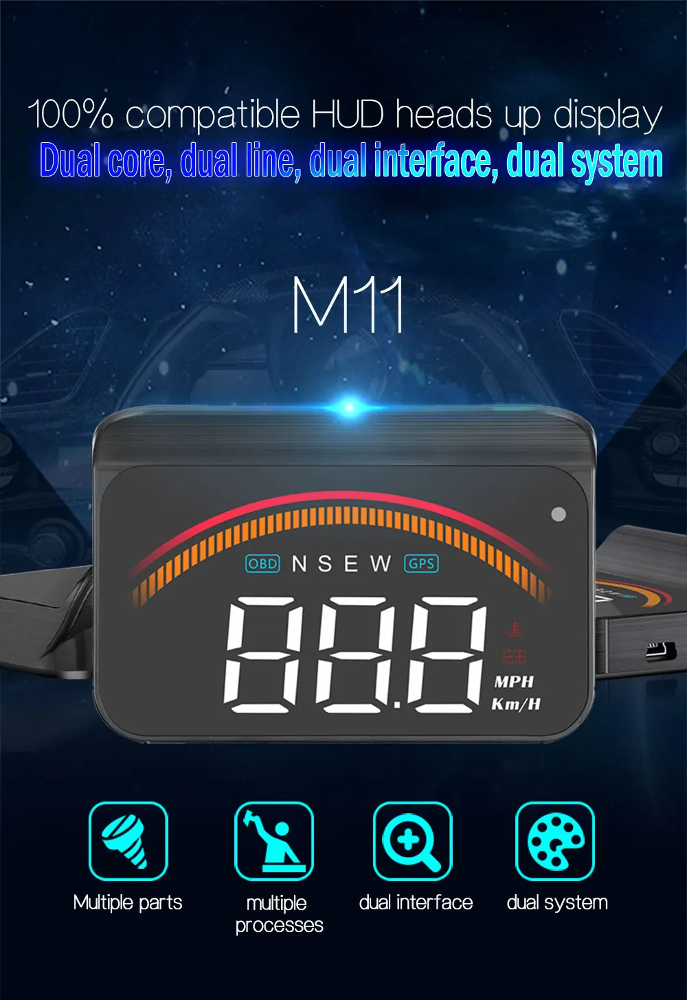 Universal M11 OBD2 HUD Head Up Display Car GPS speedometer RPM Water temp Windshield Projector Security Automatic Alarm
Universal M11 OBD2 HUD Head Up Display Car GPS speedometer RPM Water temp Windshield Projector Security Automatic Alarm