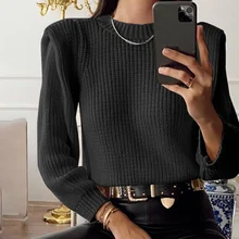 Casual Shoulder Pad Knit Pullover Chic Ladies Sweater Pullover Classical Daily Womens Sweaters Harajuku Crop Sweater Winter New 
Casual Shoulder Pad Knit Pullover Chic Ladies Sweater Pullover Classical Daily Womens Sweaters Harajuku Crop Sweater Winter New