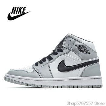 

Original NIke Air Jordan 1 Mid Light Smoke Grey Men's and Women's Basketball Shoes Size 36-45 554724-092