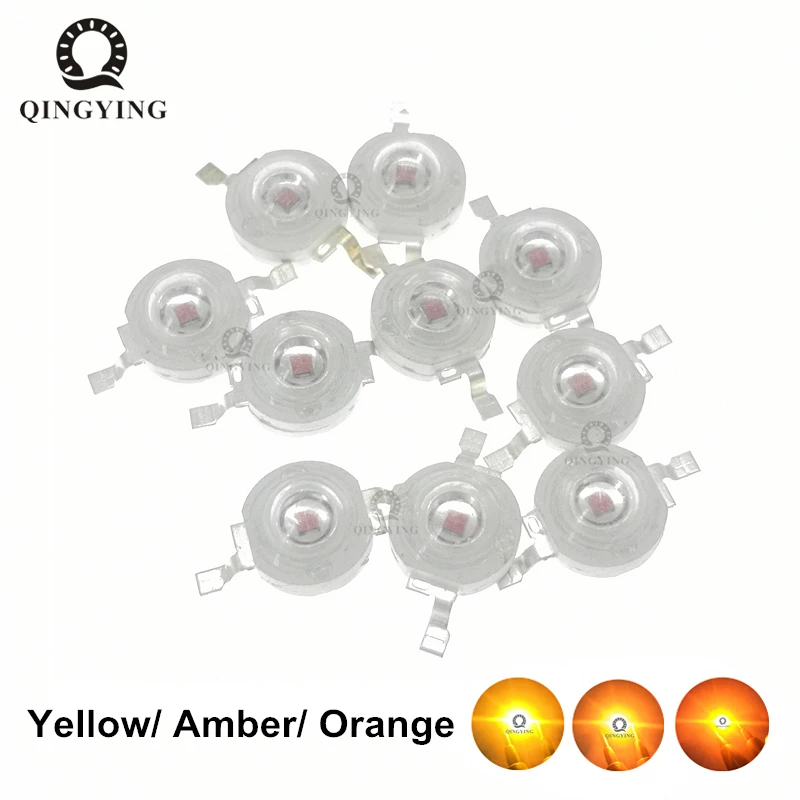 

10pcs 1W 3W High Power LED Chip Yellow 590-595nm Amber 595-600nm Orange 600-605nm DC2.2-2.6V For Emergency Light Traffic Light