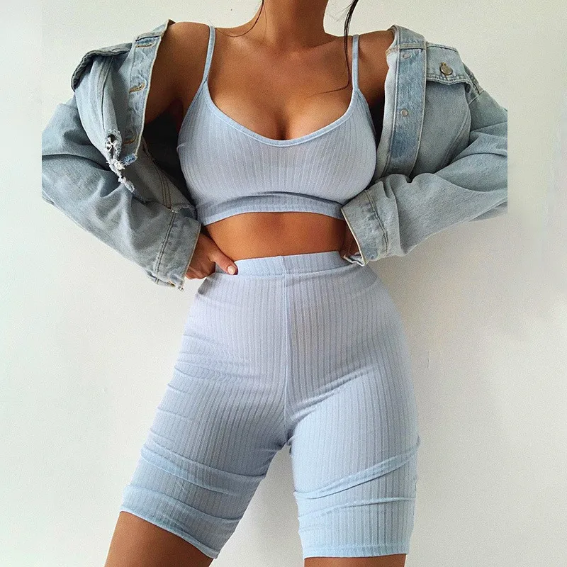 Tracksuit Two Piece Set Women Camis Crop Tops + High Waist Shorts Solid Casual Slim Spaghetti Straps Blouses Summer Outfits
Tracksuit Two Piece Set Women Camis Crop Tops + High Waist Shorts Solid Casual Slim Spaghetti Straps Blouses Summer Outfits