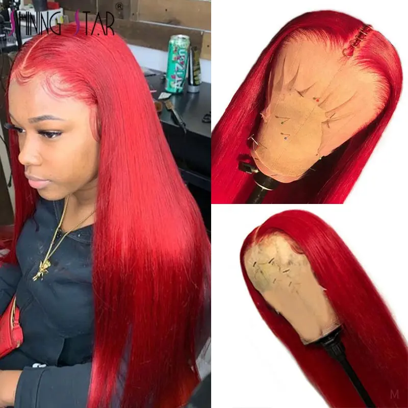 Красные прямые кружевные передние парики 99J 13*1 человеческие волосы с