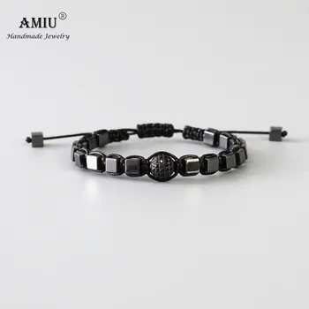 AMIU Handcrafted Hematite Stone Men's Natural Stone Bead Bracelet Wax Cord Black Disco Ball & Bar Charms Men Bracelet
AMIU Handcrafted Hematite Stone Men's Natural Stone Bead Bracelet Wax Cord Black Disco Ball & Bar Charms Men Bracelet
