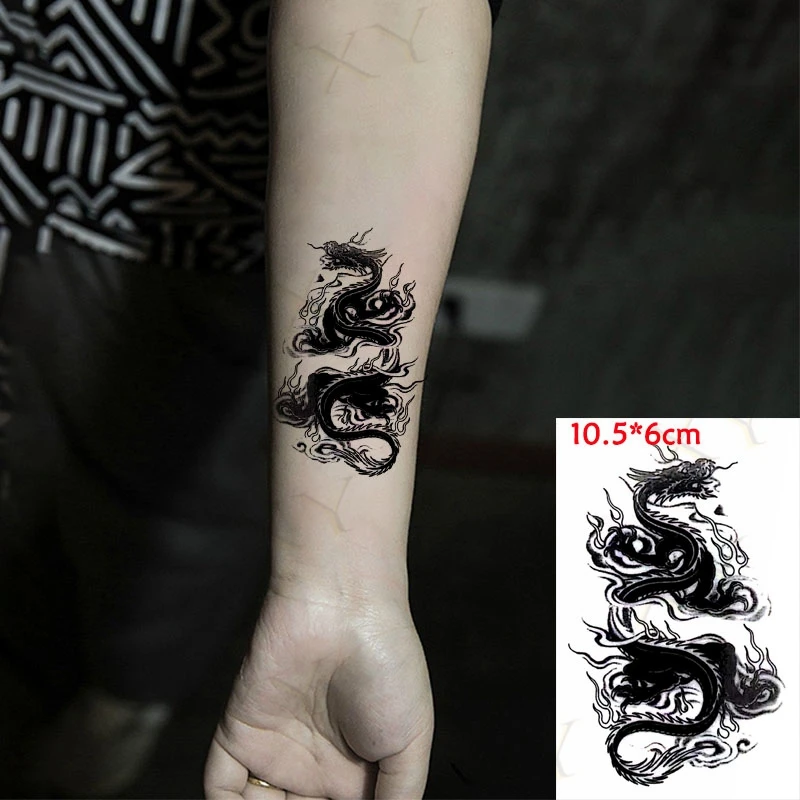 Waterproof Temporary Tattoos Sticker Black Dragon Pattern Body Art Small Size on Hand Arm Flash Tatoo Fake Tatto Kids Men Women | Красота и