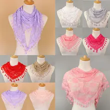 

Women Lace Scarf Pure Color Lace Tassel Headscarf Triangle Scarf Hollow Out Tassel Shawls Scarves Thin See Through Scarf