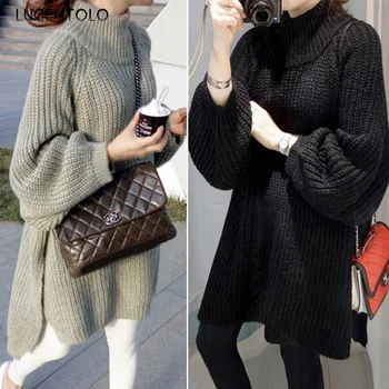 Lugentolo Sweaters Women Knitted Long Autumn Winter Loose Long Sleeves Split Solid Color Pullovers Streetwear
Lugentolo Sweaters Women Knitted Long Autumn Winter Loose Long Sleeves Split Solid Color Pullovers Streetwear