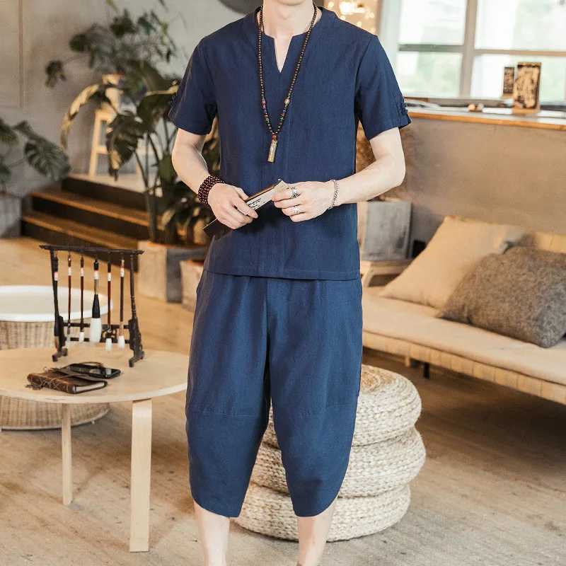 2019 Loose-Fit Chinese-style Men's Flax Set Frog Large Size Solid Color Short Sleeve T-shirt Capri Pants Two-Piece Set
2019 Loose-Fit Chinese-style Men's Flax Set Frog Large Size Solid Color Short Sleeve T-shirt Capri Pants Two-Piece Set