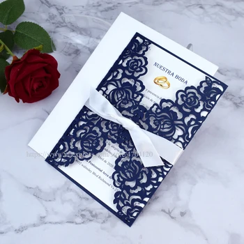 2020 Navy Blue Rose Laser Cut Wedding Invitations with Ribbon Elegant Shimmer Invitation Card for Quinceanera Anniversary Invite
2020 Navy Blue Rose Laser Cut Wedding Invitations with Ribbon Elegant Shimmer Invitation Card for Quinceanera Anniversary Invite