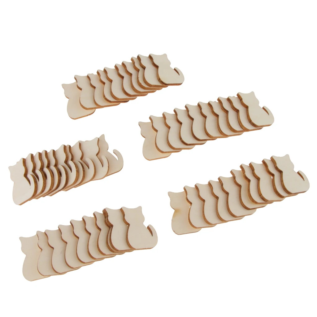 50pcs Unfinished Cat Cutout Wooden Slices Tags 3 X 2.2 X 0.2 Cm 50pcs Unfinished Cat Cutout Wooden Slices Tags 3 X 2.2 X 0.2 Cm