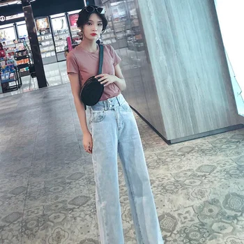 GOOHOJIO 2020 Vintage Women Basic High Waist Women Jeans Full-length Pockets Blue Demin Pants Wide Leg Straight Trousers Women
GOOHOJIO 2020 Vintage Women Basic High Waist Women Jeans Full-length Pockets Blue Demin Pants Wide Leg Straight Trousers Women