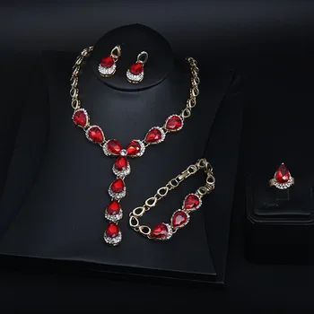 MS JEWELRY SET EUROPEAN AMERICAN FASHION ALLOY RED GEMSTONE NECKLACE EARRING BRACELET RING FOUR-PIECE FEMALE CLOTHING ACCESSORIE
MS JEWELRY SET EUROPEAN AMERICAN FASHION ALLOY RED GEMSTONE NECKLACE EARRING BRACELET RING FOUR-PIECE FEMALE CLOTHING ACCESSORIE