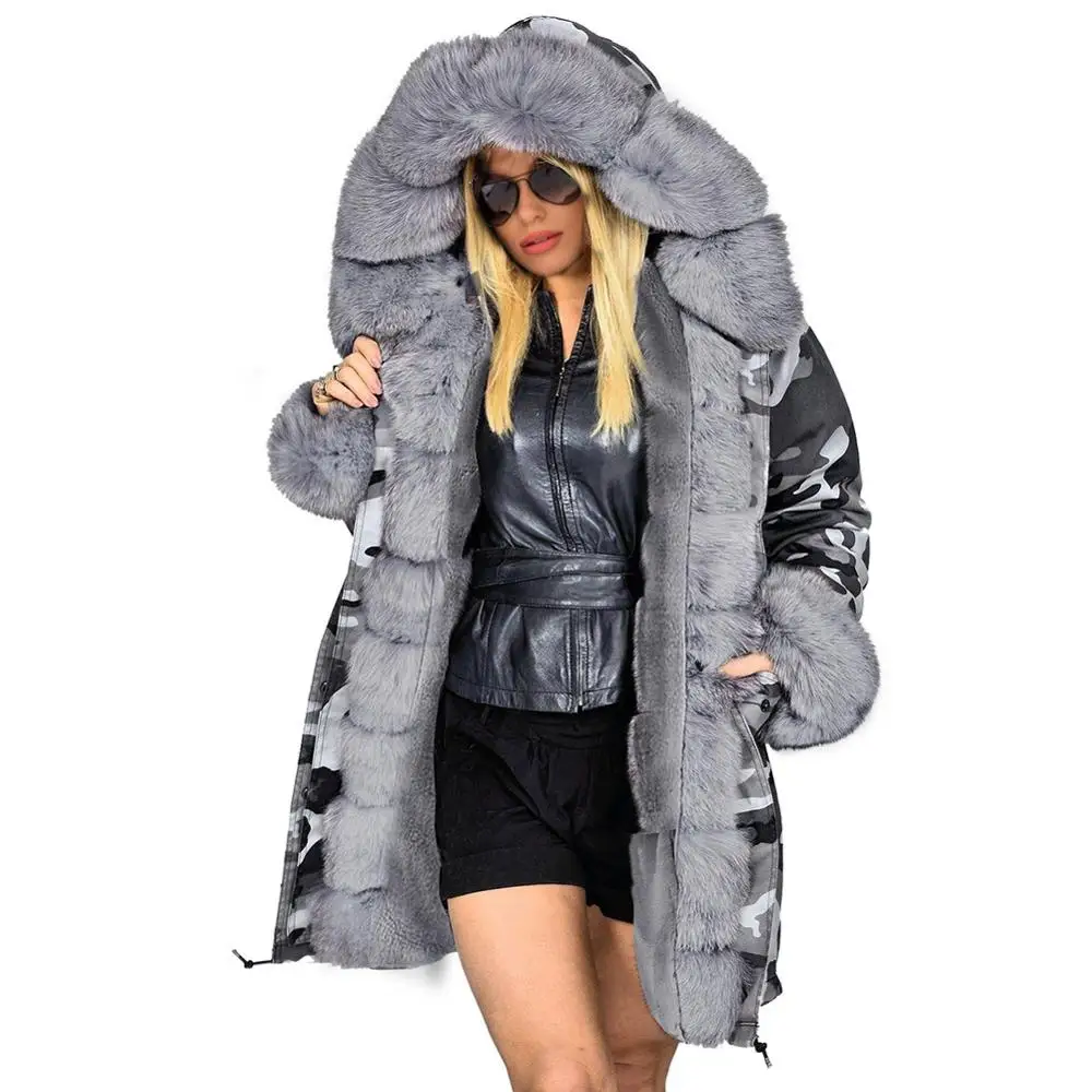 Winter Jacket Women Long Parka Faux Fur Coat Big Raccoon Fur Collar Hooded Parkas Thick Outerwear Parka Jacket Camouflage Top
Winter Jacket Women Long Parka Faux Fur Coat Big Raccoon Fur Collar Hooded Parkas Thick Outerwear Parka Jacket Camouflage Top