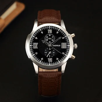 

YAZOLE Mens Watches TOP Brand Luxury Leather Case Analog Quartz Wristwatches Clock Men Watch montre homme relogio masculino