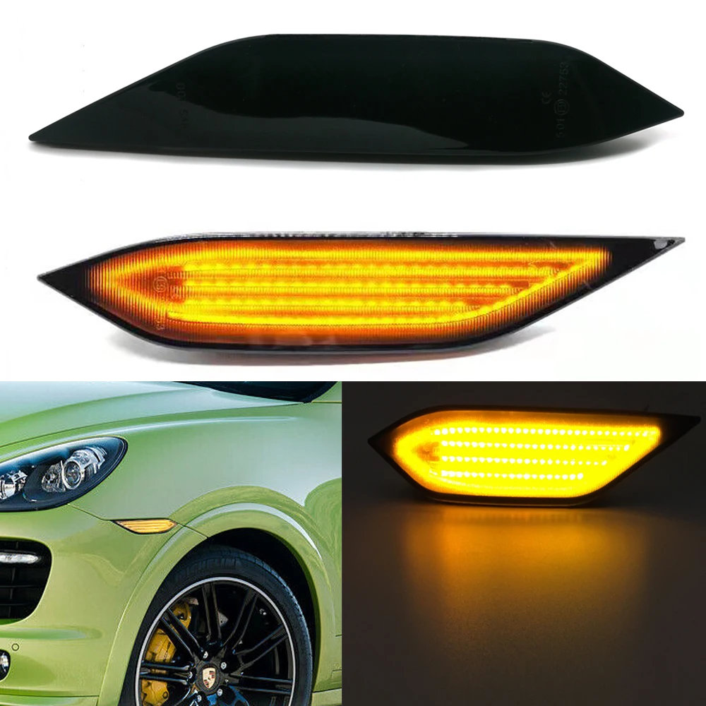 

2Pcs Amber LED Side Marker Light Arrow Turn Signal Blinker Indicator Lamps For 2010-2014 Porsche Cayenne 958 92A OEM#95863107200