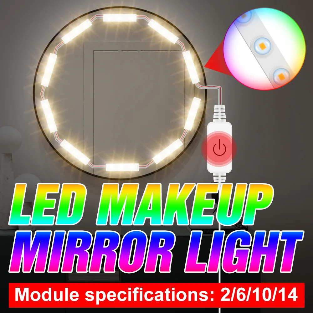 LED Dressing Table Vanity Mirror Light USB 5V Makeup Beauty Lamp 2 6 10 14 Modules Kit LED Stepless Dimmable Cosmetic Ampoule
LED Dressing Table Vanity Mirror Light USB 5V Makeup Beauty Lamp 2 6 10 14 Modules Kit LED Stepless Dimmable Cosmetic Ampoule