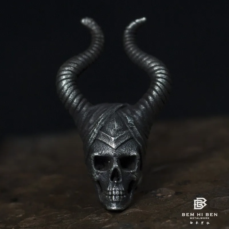 

BEM HI BEN Men's Women's Earrings skull with Horn Maleficent 925 sterling silver simple Original Hand made darkness customized