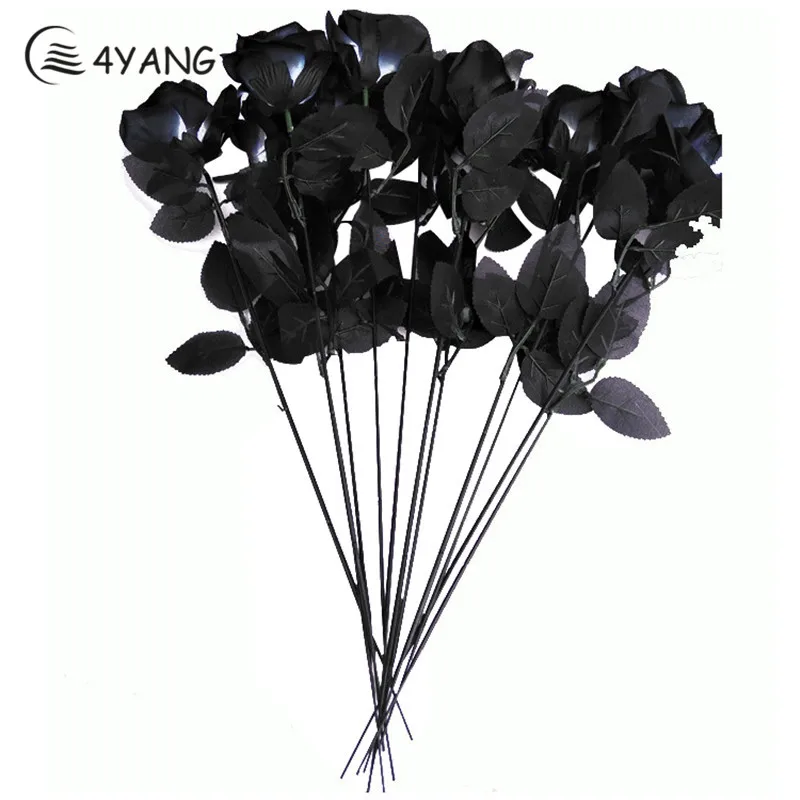 Black Artificial Silk Rose Bouquet Halloween Single Branch Home Simulation Fake Flower DIY Wedding Party Decoration | Дом и сад