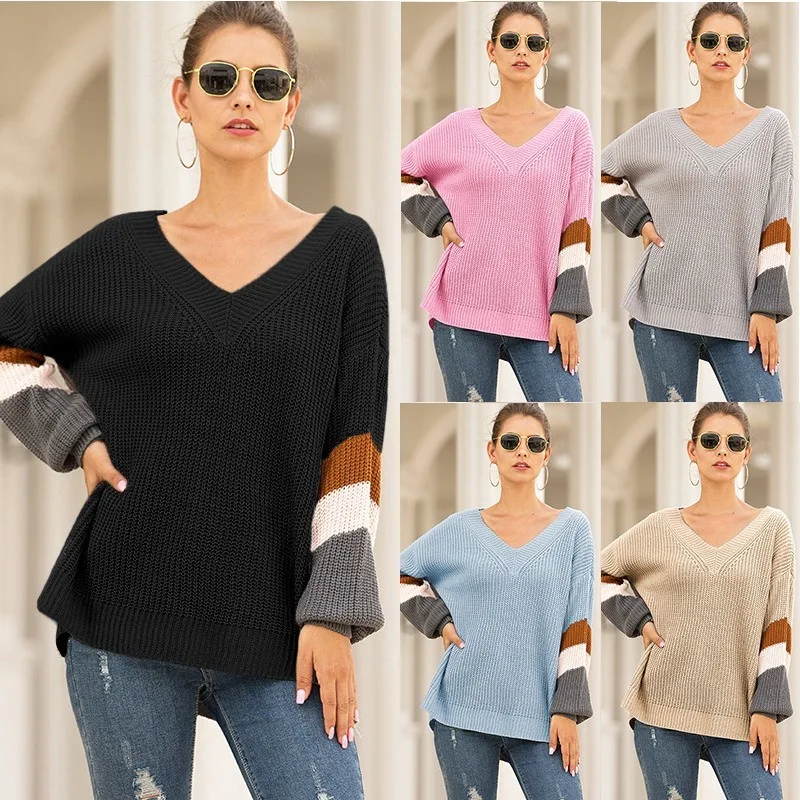 New 2020 Sweater Women Autumn Winter V-Neck Splicing Lantern Stripe Color Pullovers Long Sleeve Korean Fashion Office Lady
New 2020 Sweater Women Autumn Winter V-Neck Splicing Lantern Stripe Color Pullovers Long Sleeve Korean Fashion Office Lady