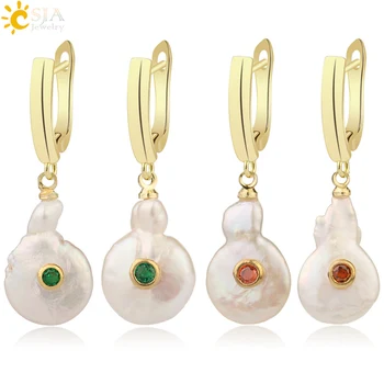 CSJA White Baroque Freshwater Pearl Earrings Rhinestone Gold Color Round Flat Bead Fashion Elegant Dangle Earring for Women G263 
CSJA White Baroque Freshwater Pearl Earrings Rhinestone Gold Color Round Flat Bead Fashion Elegant Dangle Earring for Women G263