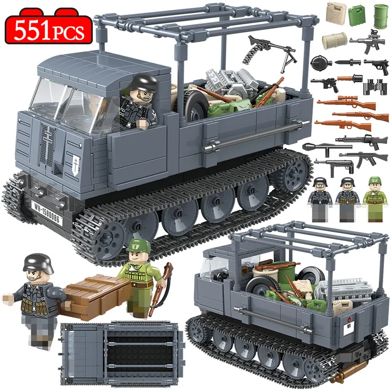 551PCS Military German RS0/03 Half Track Tractor Tank Building Blocks legoingly WW2 Soldier Figures Bricks Sets Toys for Boys
551PCS Military German RS0/03 Half Track Tractor Tank Building Blocks legoingly WW2 Soldier Figures Bricks Sets Toys for Boys