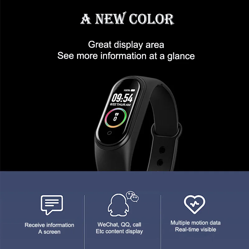 M4 Smart Bracelet Step Exercise Heart Rate Blood Pressure Sleep Monitoring Call One Button Do Not Disturb
M4 Smart Bracelet Step Exercise Heart Rate Blood Pressure Sleep Monitoring Call One Button Do Not Disturb