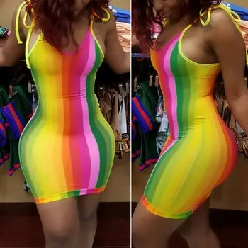 Sexy Women's Fashion Pasta Rainbow Stripe Skinny Dress Clubwear 
Sexy Women's Fashion Pasta Rainbow Stripe Skinny Dress Clubwear