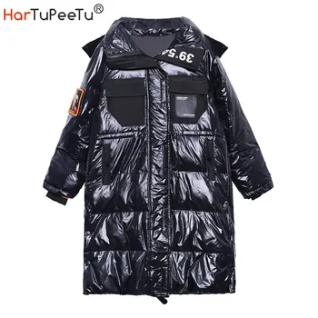 Winter Women 90 White Duck Down Padded Jacket Plus Size Loose Black Glossy Hooded Coat with Paste Epaulet Side Buttons Split
Winter Women 90 White Duck Down Padded Jacket Plus Size Loose Black Glossy Hooded Coat with Paste Epaulet Side Buttons Split