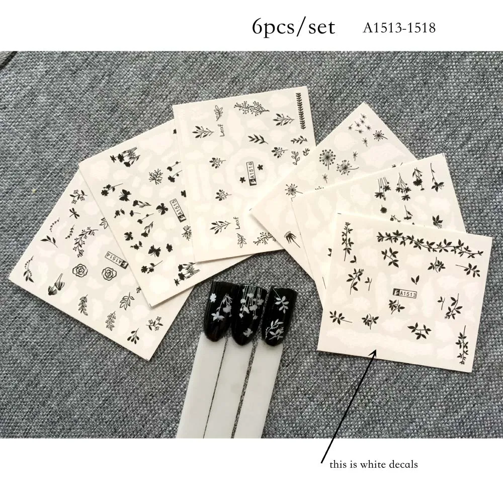 6pcs/set Black Leaf White Nail Art Stickers Sliders Flower Dandelion Pattern Nail Decals Watermark Tattoo Manicure Nail Art Deco
6pcs/set Black Leaf White Nail Art Stickers Sliders Flower Dandelion Pattern Nail Decals Watermark Tattoo Manicure Nail Art Deco