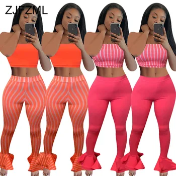 2020 Summer 2 Piece Outfits for Women Striped Spliced Crop Top and Ruffles Bell Bottom Sweatpant Sweat Suit Sexy Two Piece Sets
2020 Summer 2 Piece Outfits for Women Striped Spliced Crop Top and Ruffles Bell Bottom Sweatpant Sweat Suit Sexy Two Piece Sets