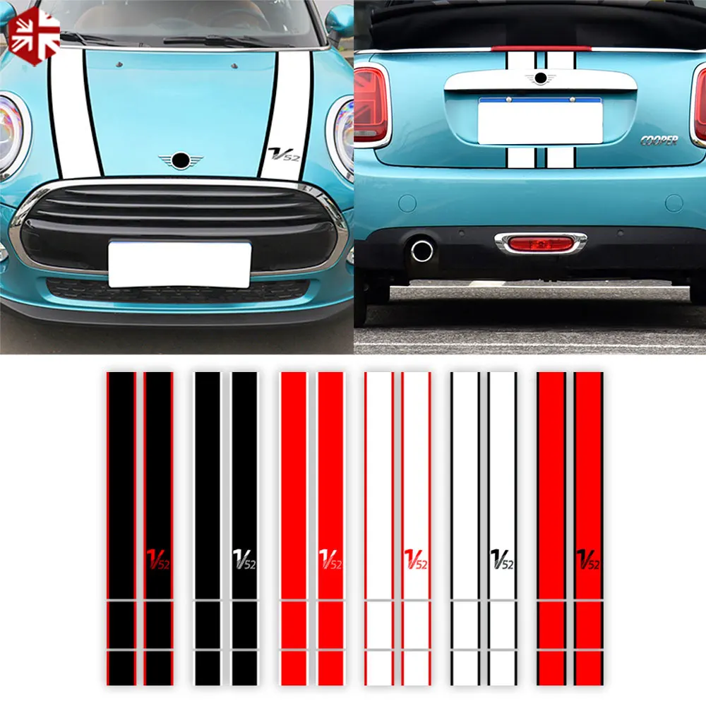 Автомобильный капот в полоску Декор двигателя задний V52 наклейки для Mini Cooper F55 F56