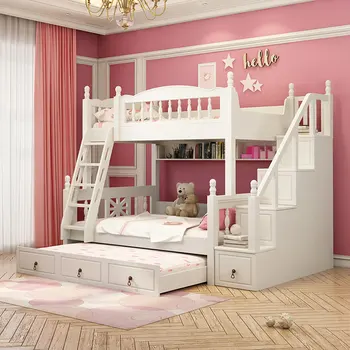 Korean style pastoral upper and lower bed combination storage bed little girl princess bunk bed
Korean style pastoral upper and lower bed combination storage bed little girl princess bunk bed