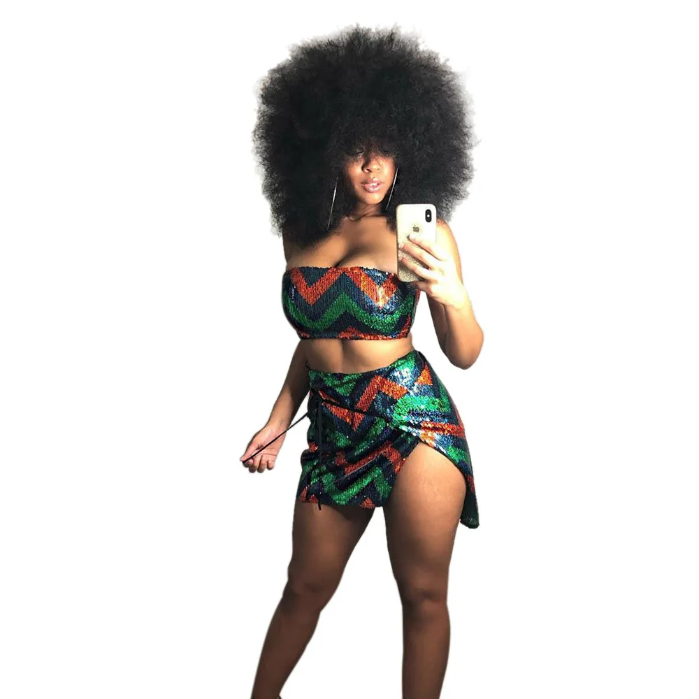 Women 2 Piece Set Wave Printed Sequin Crop Top and Split Skirt 2020 Spring Hollow Out Club Party Ladies Two Piece Outfits
Women 2 Piece Set Wave Printed Sequin Crop Top and Split Skirt 2020 Spring Hollow Out Club Party Ladies Two Piece Outfits
