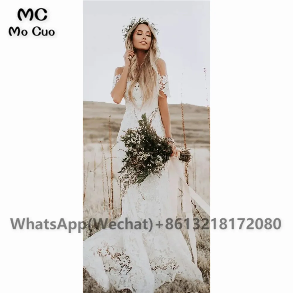 Elegant White Lace Wedding Dresses New Country Style Off The Shoulder Short Sleeves Beach Bridal Dresses Vestidos De Soiree Custom Made (1)