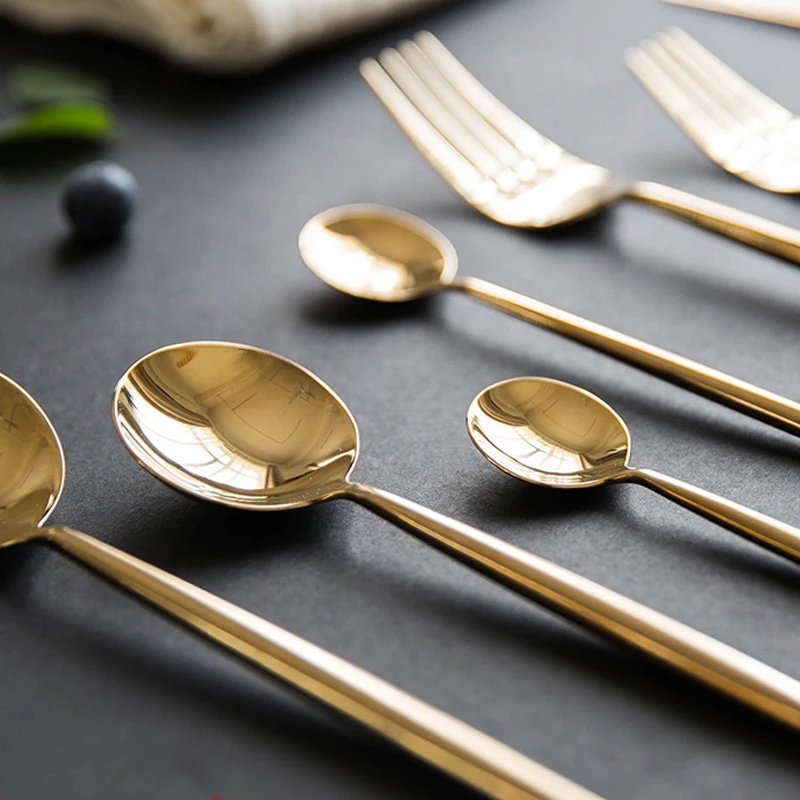 GOLD Mirror Stainless Steel Western Tableware Steak Knife Fork Spoon Set Coffee Spoon Household Cutlery Set Kitchen Silverware
GOLD Mirror Stainless Steel Western Tableware Steak Knife Fork Spoon Set Coffee Spoon Household Cutlery Set Kitchen Silverware