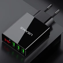 USAMS 3 USB Telefon Ladegerät Handy Ladegerät Led-anzeige Max 3A EU Wand Ladegerät für iPhone Samsung Xiaomi Ladegerät USB Adapter(China)