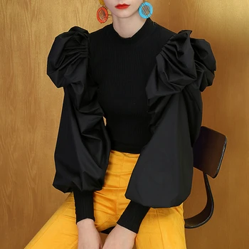 Hirigin Patchwork Knitting Women's Sweaters O Neck Puff Sleeve Ruched Streetwear Female Sweater Autumn Fashion New 2020 
Hirigin Patchwork Knitting Women's Sweaters O Neck Puff Sleeve Ruched Streetwear Female Sweater Autumn Fashion New 2020