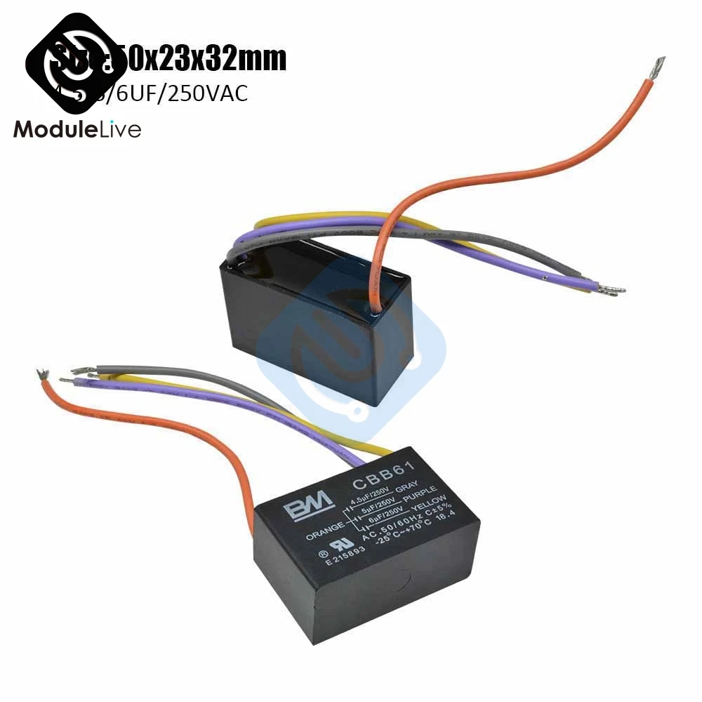 Cbb61 Starting Capacitance Ac Fan Capacitor 4 Wires 4 5 5 6uf 250v Ac Terminal Ceiling Fan Motor Rectangle Capacitor
