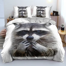 

White Bedding Set 3D Raccoon Duvet Cover Quilt Shell Single Double Queen King Size Animal Bed Linen Soft Pillowcases for Home